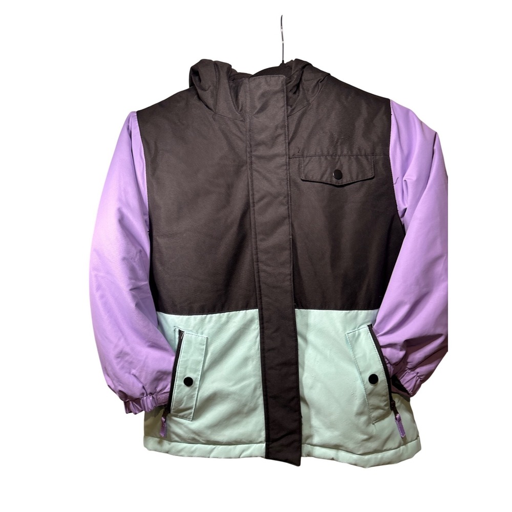 Swiss Tech Kids Girls Colorblock Hooded Winter Jacket 6-6X Purple Black Mint